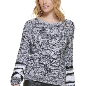 Karl Lagerfeld Cable Knit Balloon Sleeve Pullover Sweater